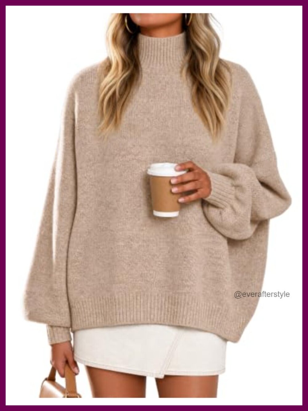 Women's Ribbed Turtleneck Oversized Sweater Long Sleeve